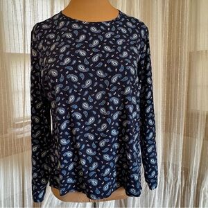 Lands End Navy Paisley Long-Sleeve Women's swim/sun top size XL 18